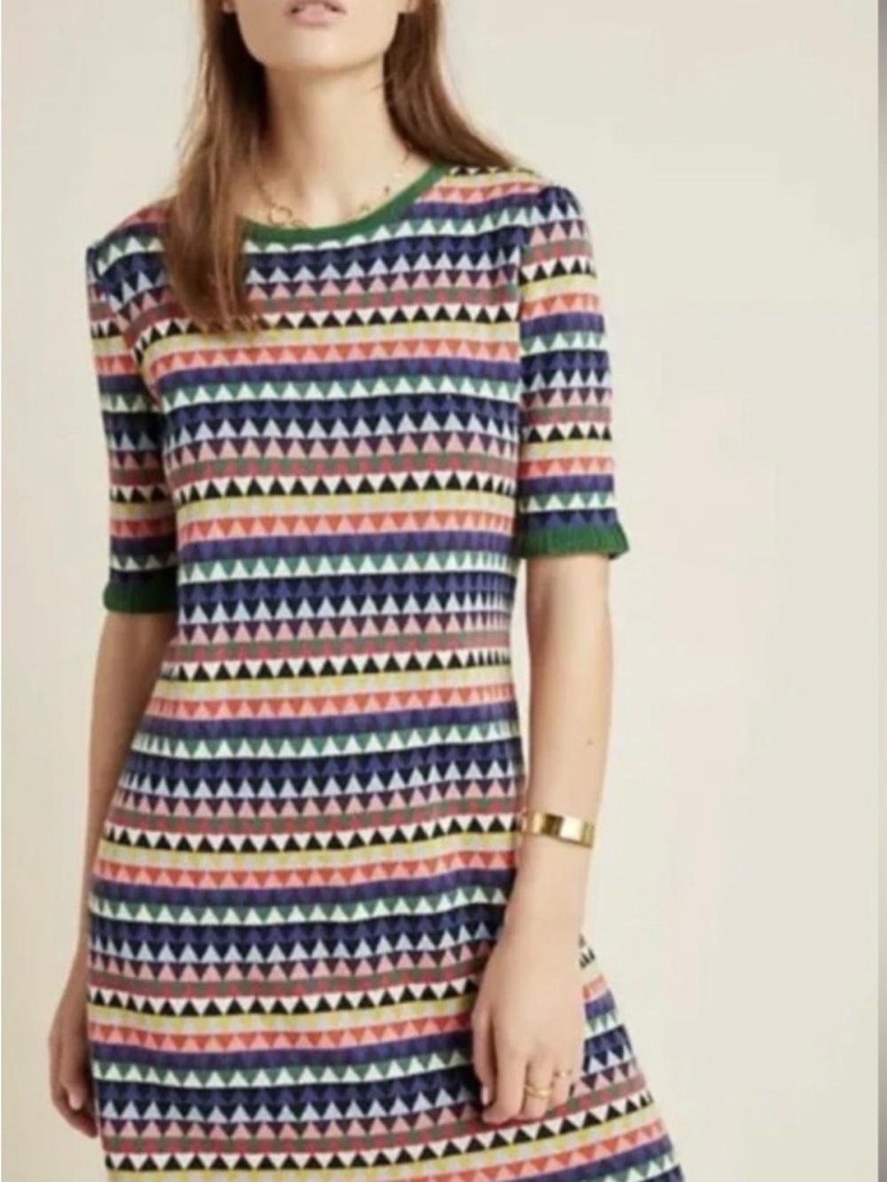 Anthropology Striped Triangle Pattern Knit Dress in Multi-Color